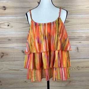 Label Ritu Kumar Cami Women M‎ Colorful Streaks Tiered Ruffle Tank Top Party
